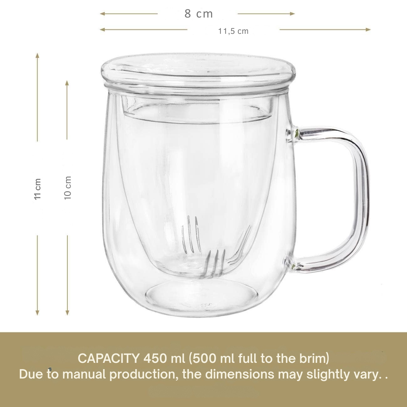 Tea glass with glass strainer and lid