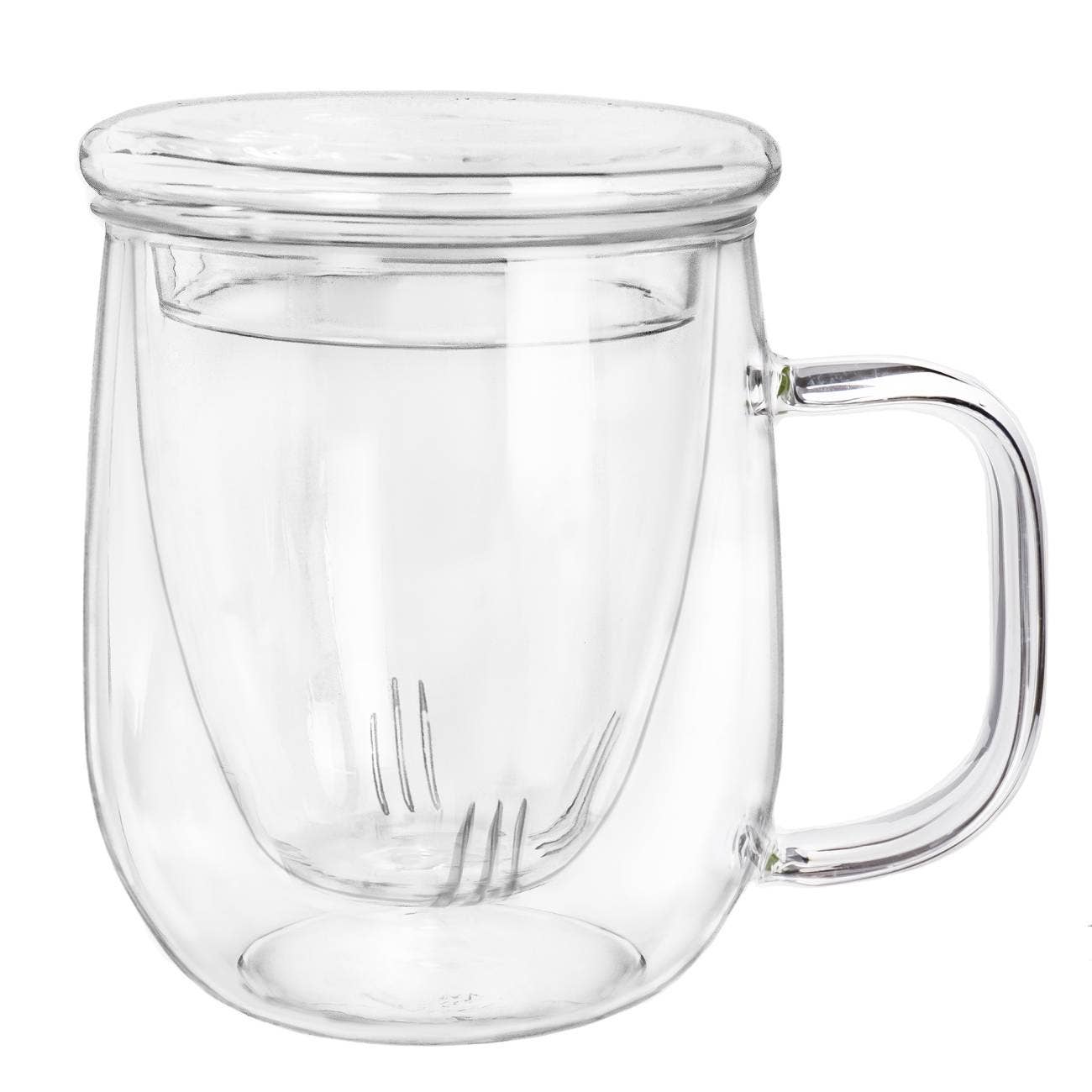 Tea glass with glass strainer and lid