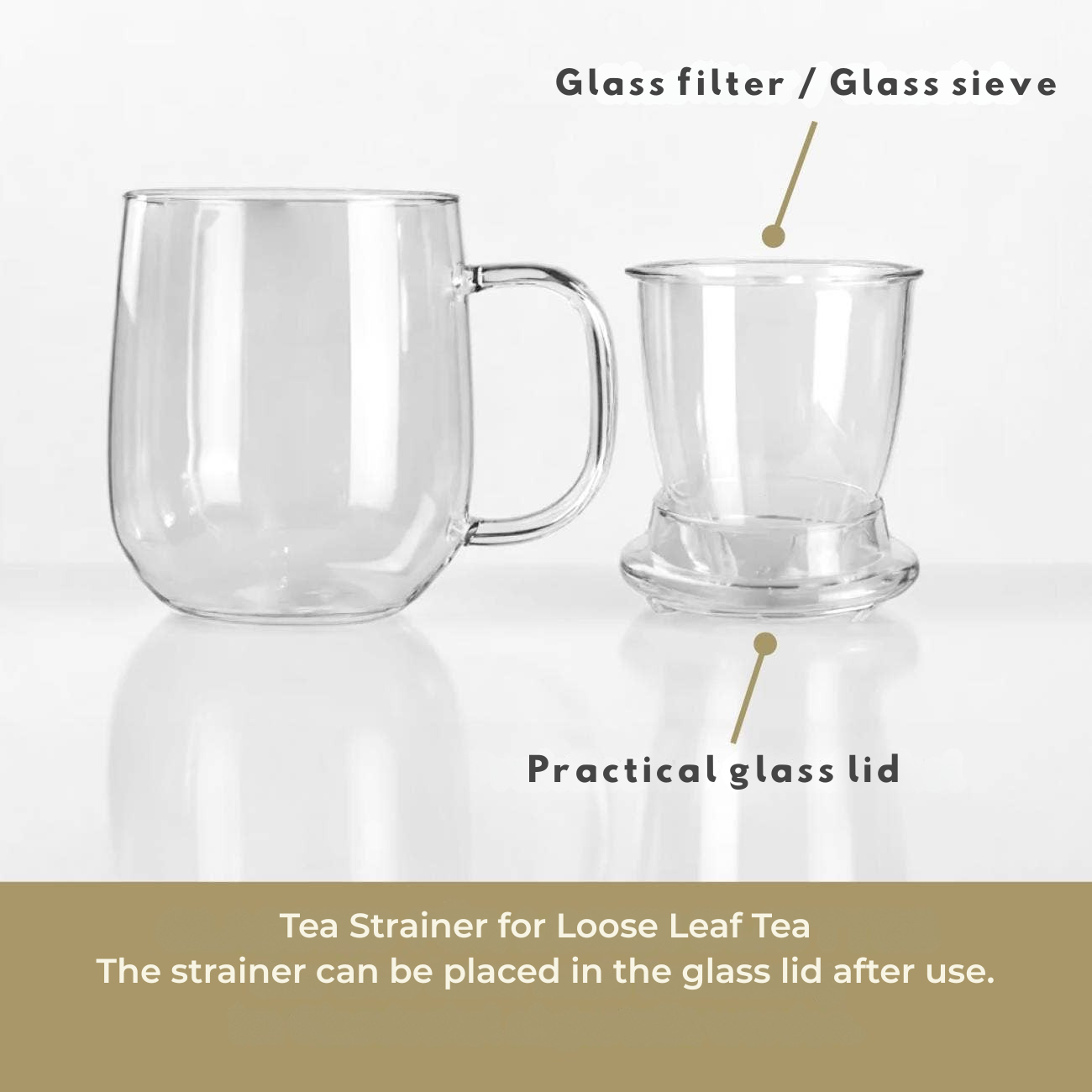 Tea glass with glass strainer and lid