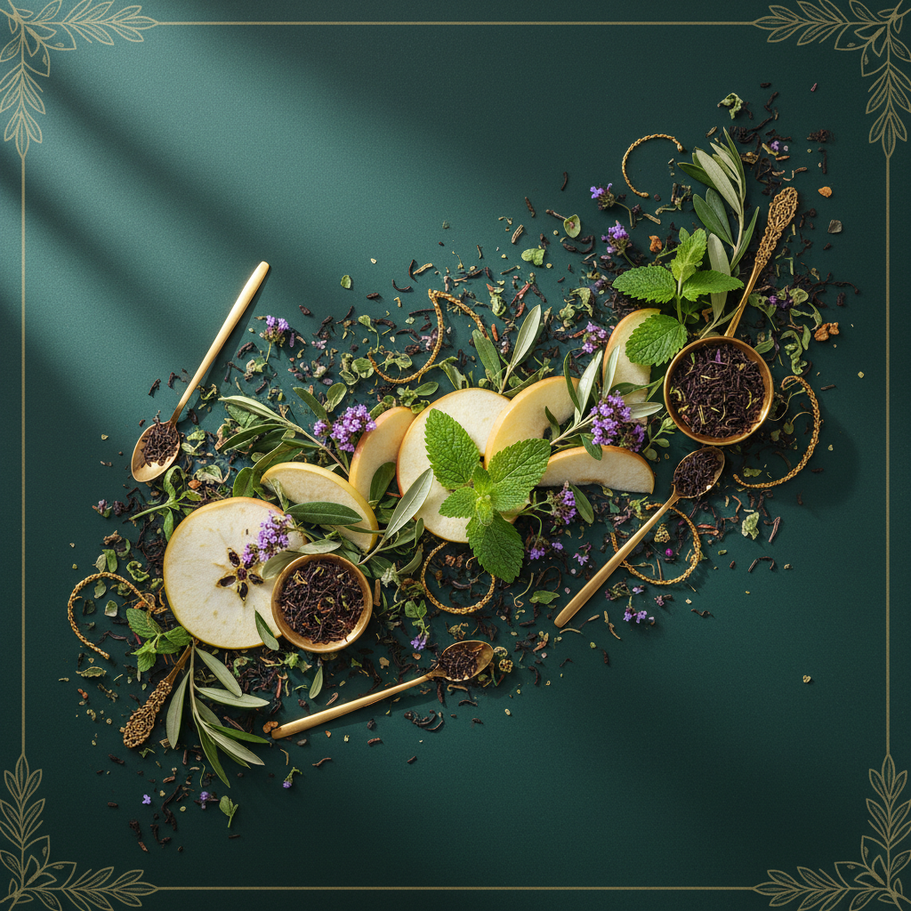 apple, olive leaves, lemon balm whole verbena, verbena leaves tea 